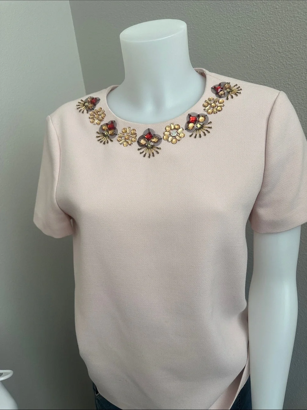 kate spade Blush Pink Jeweled Crewneck Short-Sleeve Top